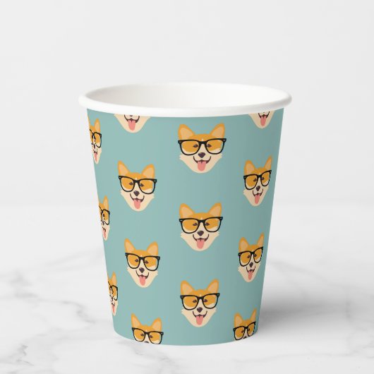 Gobelets En Papier Funny Hipster Corgi Motif (Recto)