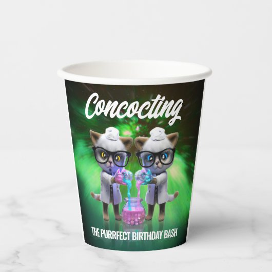 Gobelets En Papier Funny Mad Chat Scientists Purrfect Anniversaire (Recto)