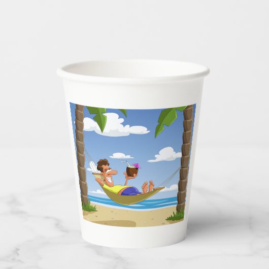 Gobelets En Papier Funny Man Relaxing in Beach Hammock (Recto)