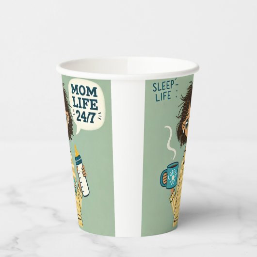 Gobelets En Papier Funny Mom Paper Cup - "Mom Life 24/7" - Exhausted (Gauche)