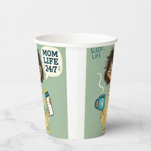 Gobelets En Papier Funny Mom Paper Cup - "Mom Life 24/7" - Exhausted (Droite)
