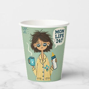 Gobelets En Papier Funny Mom Paper Cup - "Mom Life 24/7" - Exhausted