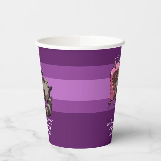 Gobelets En Papier Funny Raccoon Joyeux Anniversaire Ajouter Votre No (Gauche)