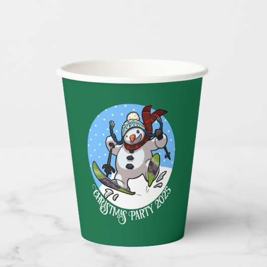 Gobelets En Papier Funny Snowman Ski fête de Noël Année Cartoon (Recto)