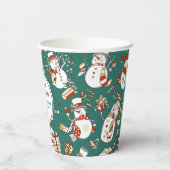 Gobelets En Papier Funny Snowmen Motif de vacances sur Turquoise (Verso)