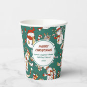 Gobelets En Papier Funny Snowmen Motif de vacances sur Turquoise (Gauche)