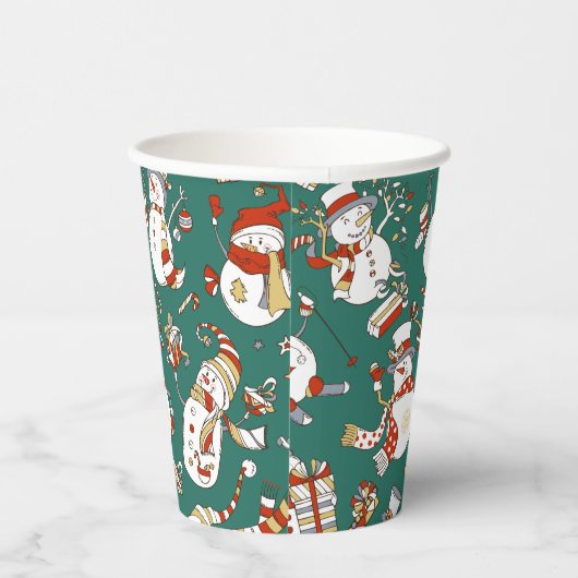Gobelets En Papier Funny Snowmen Motif de vacances sur Turquoise (Droite)