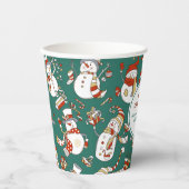 Gobelets En Papier Funny Snowmen Motif de vacances sur Turquoise (Recto)