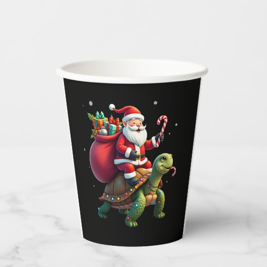 Gobelets En Papier Funny Turtle Christmas Santa Riding Sea Turtle Xma (Recto)