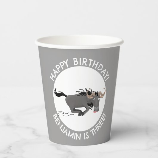 Gobelets En Papier Funny wildebeest personnalisées dessin animé anniv (Verso)