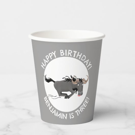 Gobelets En Papier Funny wildebeest personnalisées dessin animé anniv (Recto)
