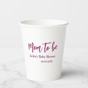 Gobelets En Papier Futur maman baby shower nom date rose simple minim