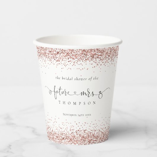 Gobelets En Papier Futur Mme Nom Rose Gold Paillettes Enterrement de (Recto)