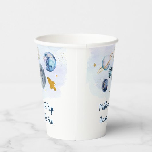 Gobelets En Papier  Galaxy Planets Space Blue Gold Anniversaire (Droite)