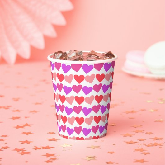 Gobelets En Papier Galentines Jour Rose Coeurs rouges Bold Retro Supe (Insitu)