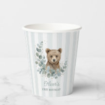 Garçon 1er Anniversaire Eucalyptus Ours Or
