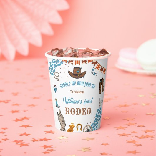Gobelets En Papier garçon Arrondi Premier Rodéo 1ère fête Anniversair (Insitu)