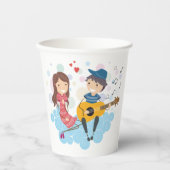 Gobelets En Papier Garçon jouant de la guitare pour l'amour de la fil (Recto)