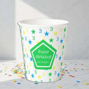 Gobelets En Papier Garçons 3ème anniversaire aux étoiles colorées