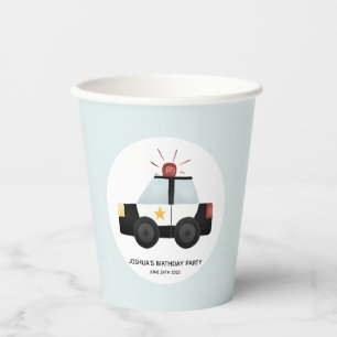Gobelets En Papier Garçons Cute Blue Police Voiture Anniversaire