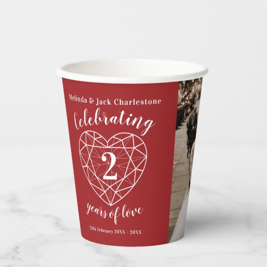 Gobelets En Papier Garnet 2e anniversaire du Mariage aperçu photo du (Recto)