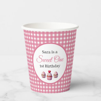 Gobelets En Papier Gâteau Cupcake Sweet One Fille 1ère Fête d'anniver