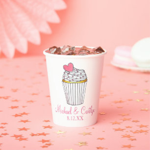 Gobelets En Papier Gâteau Mariage Baby Shower Cupcake Cœur Rose