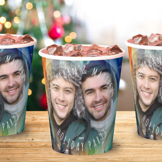 Gobelets En Papier Gay Fête de Noël Photo avec Aurores Boréales