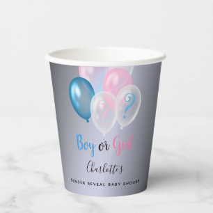 Gobelets En Papier Genre révéler baby shower bleu rose argent
