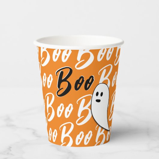 Gobelets En Papier Ghost Halloween noir blanc orange boite (Recto)