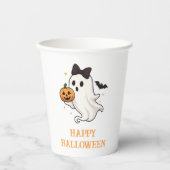Gobelets En Papier Ghost mignon avec Bow et Citrouille | Halloween (Recto)