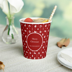 Gobelets En Papier Gingerbread de Noël Rouge et Blanc Classique