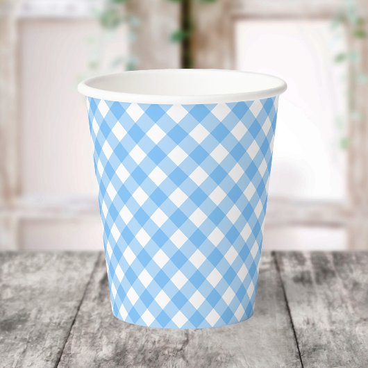 Gobelets en papier Gingham Bleu Bébé