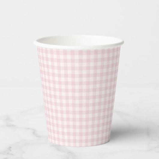 Gobelets En Papier Gingham Classique de Printemps | Douce Rose (Recto)
