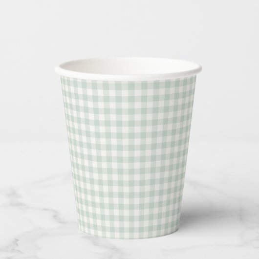Gobelets En Papier Gingham Classique Printemps | Sauge Atténué (Recto)