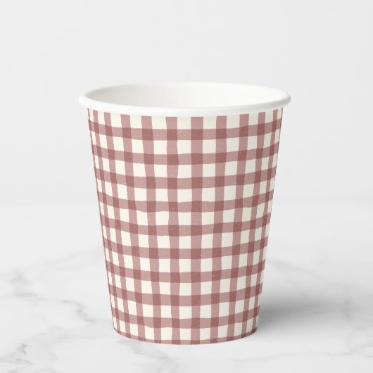 Gobelets En Papier Gingham Cranberry Rouge Marron (Recto)