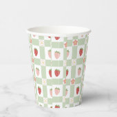 Gobelets En Papier Gingham Pastel Vert Fraise Jetable (Droite)