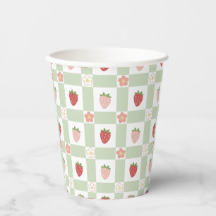 Gobelets En Papier Gingham Pastel Vert Fraise Jetable