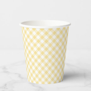 Gobelets En Papier Gingham Rétro Jaune Canari