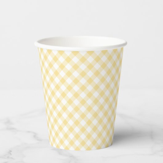 Gobelets En Papier Gingham Rétro Jaune Canari (Recto)