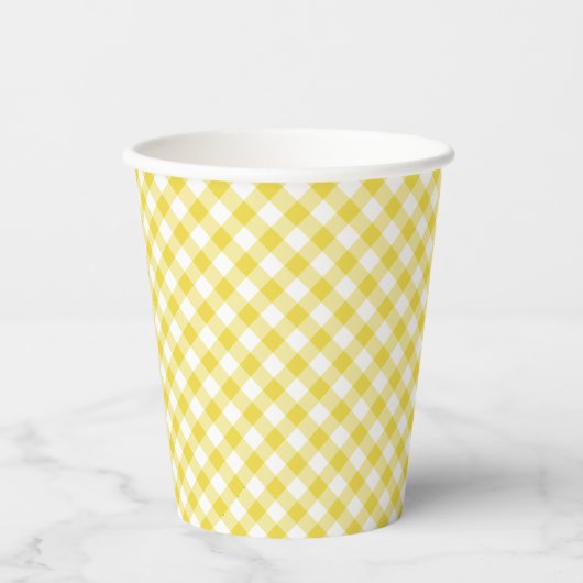 Gobelets En Papier Gingham Rétro Jaune Doré (Recto)