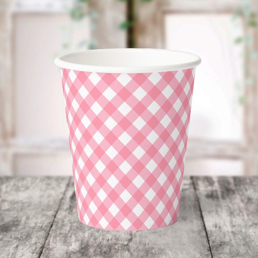 Gobelets en papier Gingham rose bébé