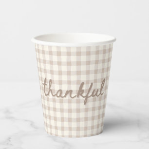 Gobelets En Papier Gingham Tan Neutre