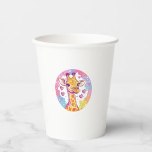 Gobelets En Papier Giraffe Avec Coeurs Adorable Amour Coloré