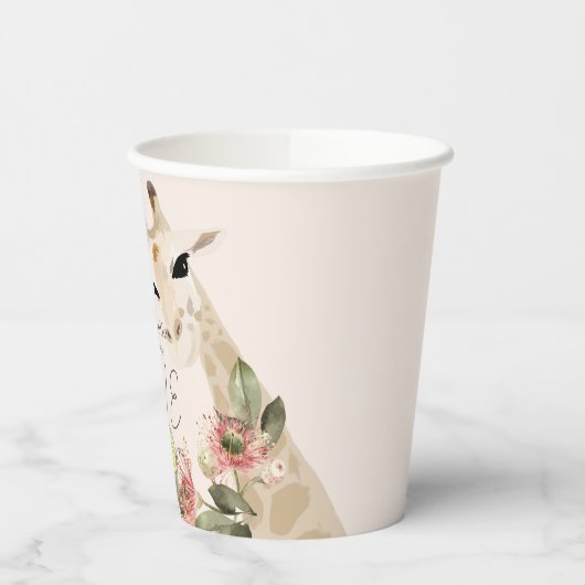 Gobelets En Papier Giraffe Rose Floral Girl 1er anniversaire (Gauche)