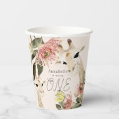Gobelets En Papier Giraffe Rose Floral Girl 1er anniversaire (Recto)