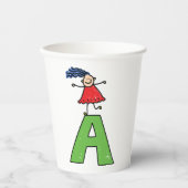 Gobelets En Papier Girl Dancing on Green Letter A Fun Alphabet (Recto)