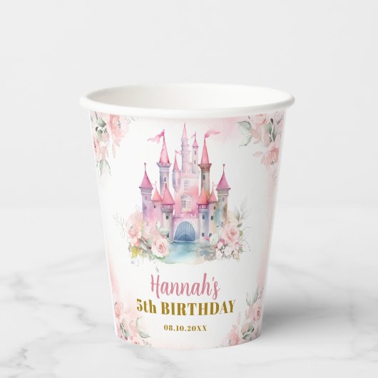 Gobelets En Papier Girl Princess Royal Castle Cinquième anniversaire (Recto)