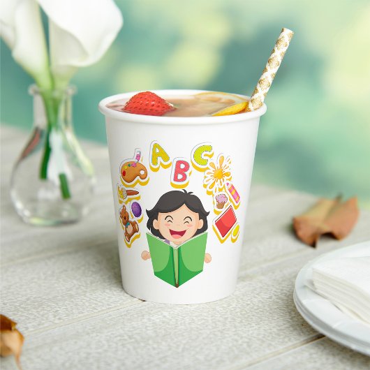 Gobelets En Papier Girl Reading Learning ABC Letters and Toys