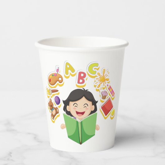 Gobelets En Papier Girl Reading Learning ABC Letters and Toys (Recto)